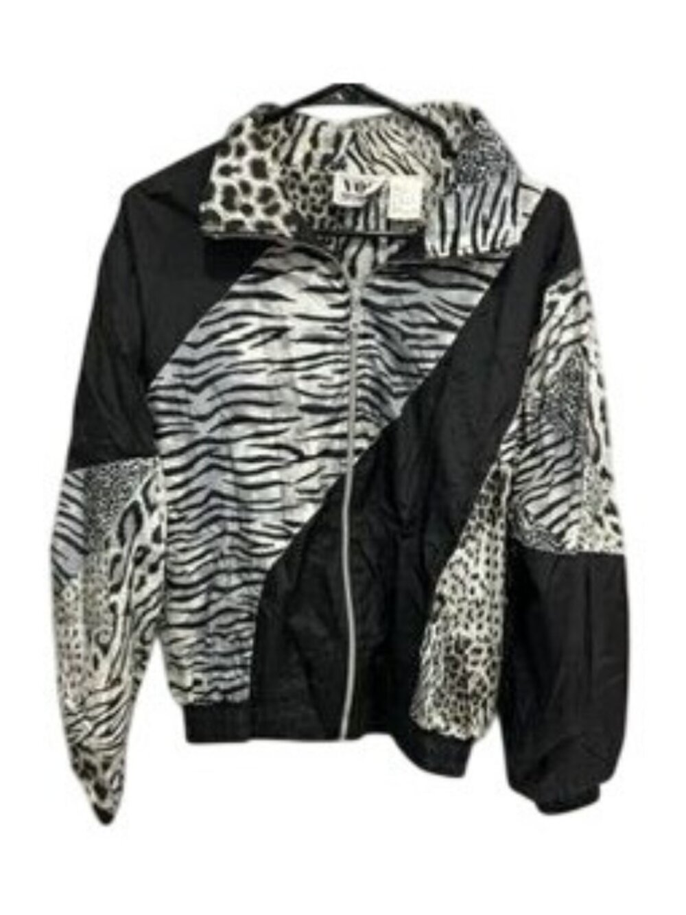 VOS Sports Small Leopard Print Nylon Windbreaker Zip Jacket Y2K Animal Print